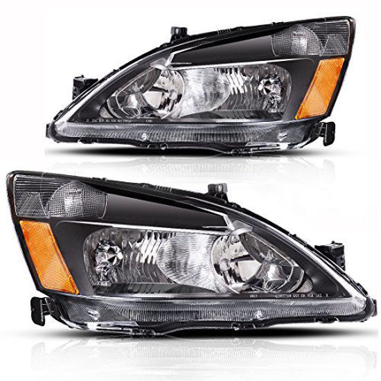 AUTOSAVER88 Compatible with 2003 2004 2005 2006 2007 Honda Accord Headlight  Assembly OE Headlamp Replacement,Amber Reflector Black Housing