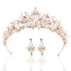Picture of Yean Gold Wedding Crown Bridal Tiaras with Earrings Pink Purple Headband for Women and Girls (Pink)