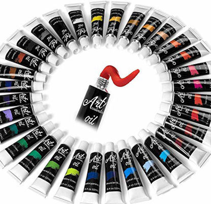 Picture of Oil Paint Set - 32 Color Painting Set for Artists, Adults & Kids. Complete Collection of Pigment Rich Oil Based Paints. Professional Art Supplies Kit w/ 12 ml Tube Colors & Extra Paint Brush :)