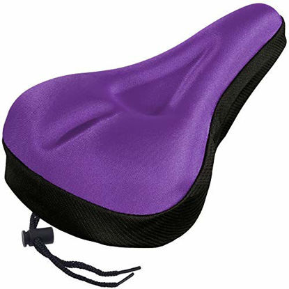 Picture of Zacro Gel Bike Seat Cover - Extra Soft Gel Bicycle Seat - Purple Bike Saddle Cushion with Black Water&Dust Resistant Cover