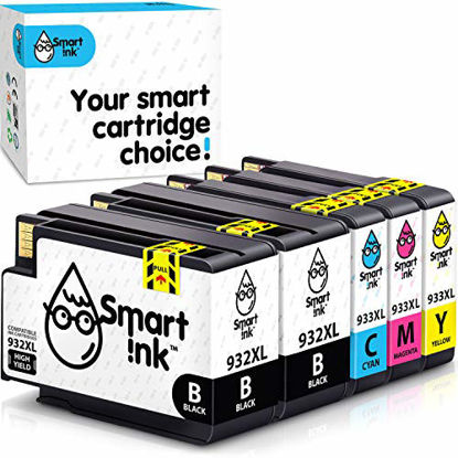 Picture of Smart Ink Compatible Ink Cartridge Replacement for HP 932XL 933XL 932 XL 933 High Yield (Black,Cyan,Magenta,Yellow, 5-Pack Combo) Officejet 6600 6100 6700 7110 7510 7610 7612 7510