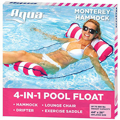 Picture of Aqua 4-in-1 Monterey Hammock Inflatable Pool Float, Multi-Purpose Pool Hammock (Saddle, Lounge Chair, Hammock, Drifter) Pool Chair, Portable Water Hammock, Pink/White Stripe