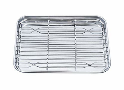 Picture of TeamFar Toaster Oven Pan Tray with Cooling Rack, Stainless Steel Toaster Ovenware broiler Pan, Compact 8''x10''x1'', Healthy & Non Toxic, Rust Free & Easy Clean - Dishwasher Safe