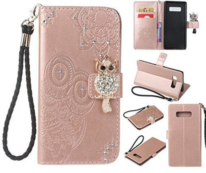 Picture of Galaxy Note 8 Wallet Case,Jesiya Cute Owl Mandala Shiny Crystal Bling Diamond PU Leather Card Slot Flip Cover Kickstand Strap Magnet Glitter case for Samsung Galaxy Note 8