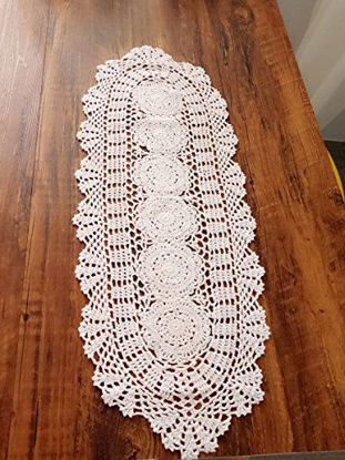 Picture of Laivigo Handmade Crochet Lace Oval Lucky Flower Tablecloth Table Runner Doilies Doily,12 x 35 Inch,White