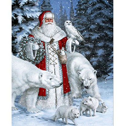 Picture of Diamond Painting Cross Stitch Kit - PigPigBoss New Design Christmas Gift 5D DIY Diamond Painting Embroidery Diamond Mosaic for Adult Santa Claus and Bear Diamond Painting (11.8 X 15.7 inch)
