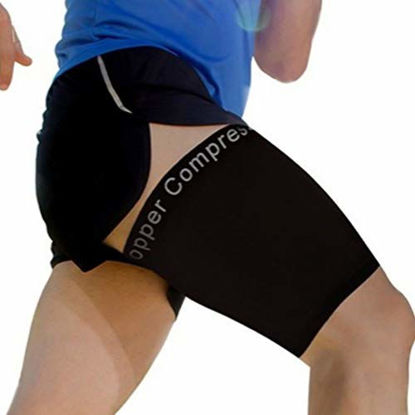 Picture of Copper Compression Recovery Thigh Sleeve, for Sore Hamstring, Groin, Quad Support. Guaranteed Highest Copper Content. Great for Running + All Sports. (1 Sleeve) Upper Leg Brace for Men + Women