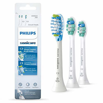 Picture of Philips Sonicare HX9023/69 Genuine Toothbrush Head Variety Pack - C3 Premium Plaque Control & C2 Optimal Plaque Control, 3 Pack, white