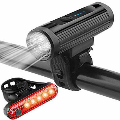 Picture of APREMONT Bike Headlight and Rear Bike Light Set - USB Led Rechargeable Bike Lights Front and Back - Super Bright Bike Light Set - Waterproof - Flashing - Suit Road Cycling and etc