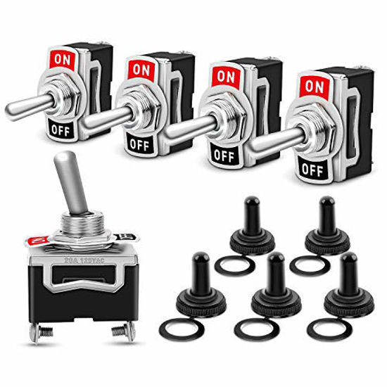 Picture of Nilight 90012E Heavy Duty Rocker Toggle 15A 250V 20A 125V SPST 2Pin ON/Off Switch Metal Bat Waterproof Boot Cap Cover-5 Pack, 2 Years Warranty