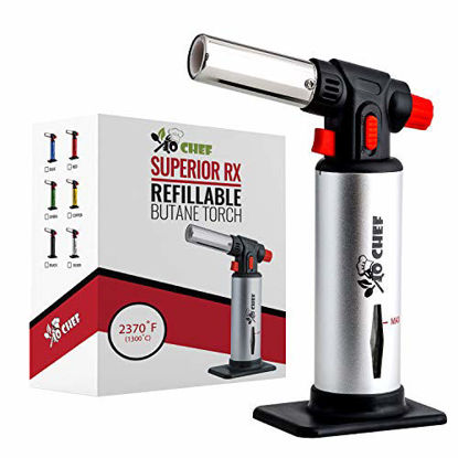 Picture of Kitchen Torch, blow torch - Refillable Butane Torch With Safety Lock & Adjustable Flame + Fuel gauge - Culinary Torch, Creme Brûlée Torch for Cooking Food, Baking, BBQ + FREE E-book, Fuel Not Included