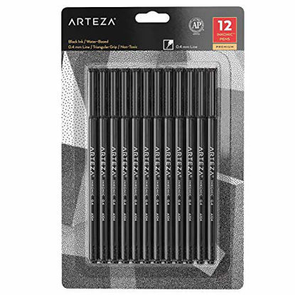 Picture of Arteza Black Fineliner Pens, Set of 12, Ultra Fine Tip Markers, 0.4 mm Tips, Art Supplies for Drawing, Sketching, Writing, and Taking Notes