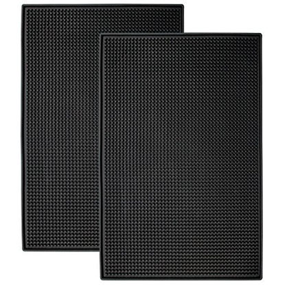 Picture of S&T INC. Heavy-Duty Rubber Bar Service, Coffee Bar, or Countertop Spill Mats, 11.9 Inch x 17.8 Inch, Black, 2PK
