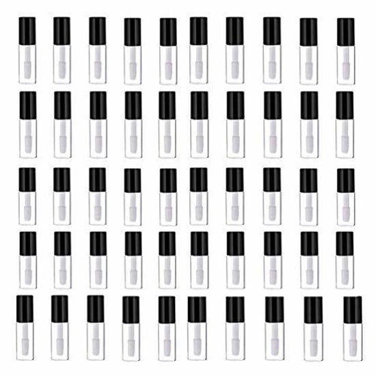 Picture of Mydio 50 Pack 1.2ML Clear Mini Lip Gloss Tube Empty Lip Balm Containers With Black Lid for Lipstick Samples