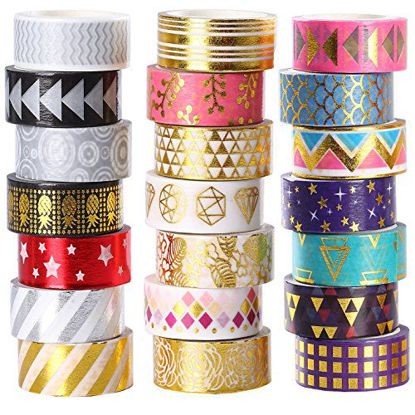 Picture of 21 Rolls Foil Washi Tape - Gold & Colored Metallic Washi Tape - 15mm Wide DIY Craft Masking Tape by leebee