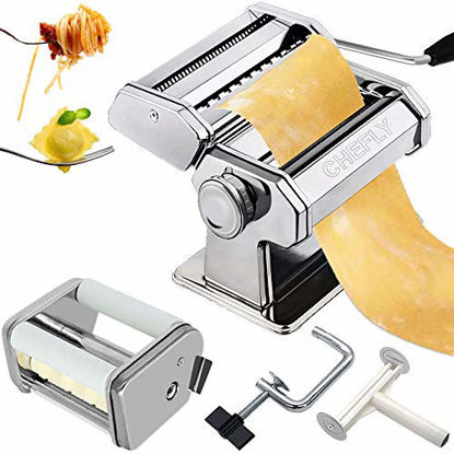 Picture of CHEFLY Pasta & Ravioli Maker Set All in one 9 Thickness Settings for Fresh Homemade Lasagne Fettuccine Spaghetti Dough Roller Press Cutter Noodle Making Machine P1802
