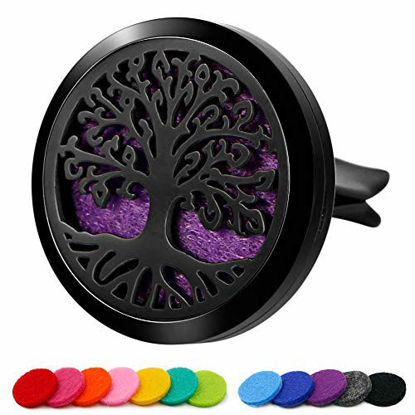 Picture of RoyAroma 30mm Car Aromatherapy Essential Oil Diffuser Stainless Steel Locket with Vent Clip 12 Felt Pads-Tree of Life Black