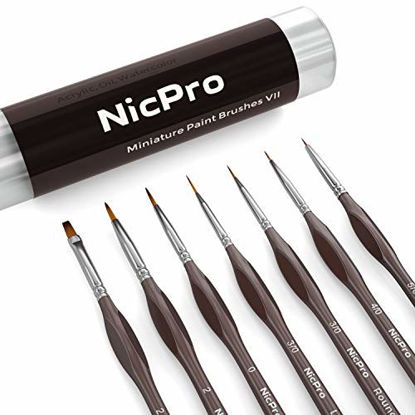 Picture of Nicpro Miniature Detail Paint Brush Set, 7 Micro Professional Small Fine Painting Brushes for Watercolor Oil Acrylic,Craft Scale Models Rock Painting & Paint by Number for Adult-Come with Holder