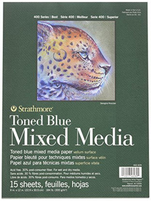 Picture of Strathmore 400 Series Toned Blue Mixed Media Pad, 9"x12" Glue Bound, 15 Sheets per Pad