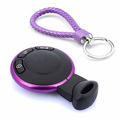 Picture of Thor-Ind Aluminum Key Fob Cover Ring Rim Trim Replacement with Keychain for Mini Cooper JCW R55 R56 R57 R58 R59 R60 (Purple)