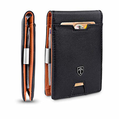 Picture of TRAVANDO Mens Slim Wallet with Money Clip AUSTIN RFID Blocking Bifold Credit Card Holder for Men with Gift Box (Black & Orange)
