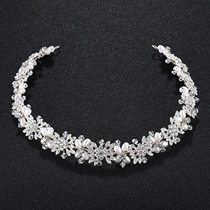 Picture of Oriamour Bridal Headpiece Flower Design Wedding Headband Bridal Hair Accessories (Silver)