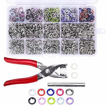 Picture of 200 Sets Snap Fasteners Kit Tool, Metal Snap Buttons Rings with Fastener Pliers Press Tool Kit for Clothing 10 Colors 9.5mm by cenoz