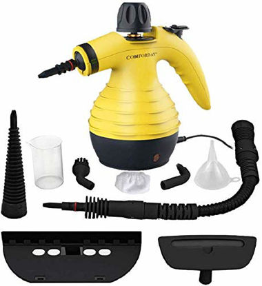 Picture of Comforday Multi-Purpose Handheld Pressurized Steam Cleaner with 9-Piece Accessories, Perfect for Stain Removal, Curtains, Car Seats, Floor, Window Cleaning (Yellow)