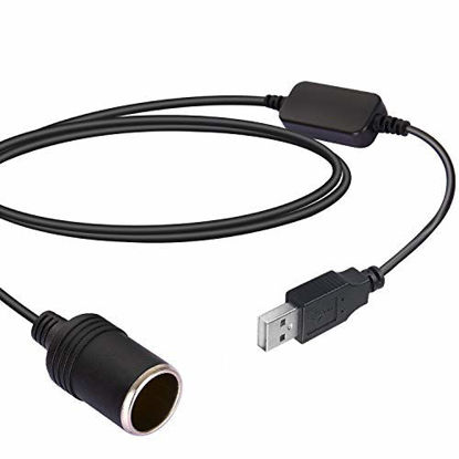 Picture of LIYU USB A Male to 12V Car Cigarette Lighter Socket Female Converter for GPS Dashcam and More-Black (0.6m/1.96ft)