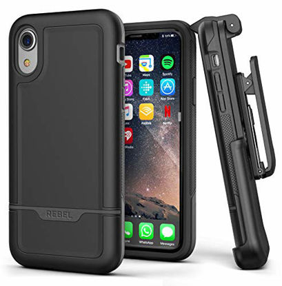 Picture of Encased iPhone XR Belt Clip Rugged Holster Case, Heavy Duty Protective Cover Holder (Rebel Armor Series) Black