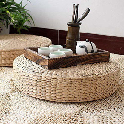 Picture of Japanese Seat Cushion Round Pouf Tatami Chair Pad Yoga Seat Pillow Knitted Floor Mat Garden Dining Room Home Decor Outdoor (40cm x 6 cm)