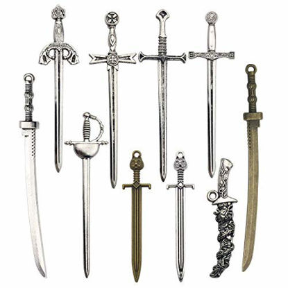Picture of Youdiyla 10 PCS Sword Katana Dagger Charms Collection, Mix Samurai Ananta Tachi Knife Stiletto Fencing Metal Pendant Supplies Findings for Jewelry Making (HM150)