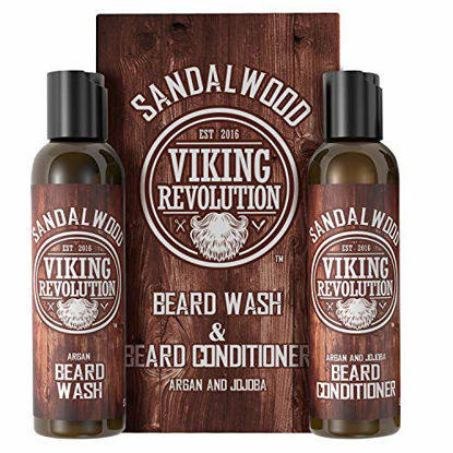 Picture of Beard Wash & Beard Conditioner Set w/Argan & Jojoba Oils - Softens & Strengthens - Natural Sandalwood Scent - Beard Shampoo w/Beard Oil (5oz)