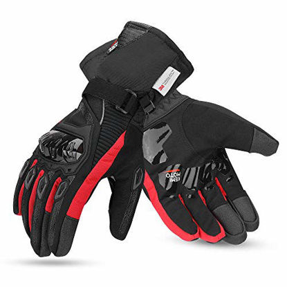 Picture of kemimoto Winter Motorcycle Gloves, Waterproof Warm Motorcycle Gloves for Men with Hard Knuckle Protection Touchscreen Gloves for Winter Riding, ATV, Scooter, Snowmobile - Red, XX-Large