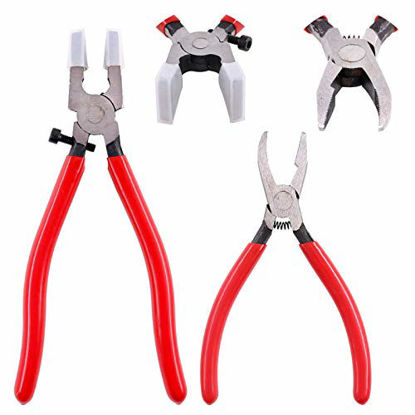 Picture of Hilitchi 2-Pcs Premium Glass Running Breaking Pliers Grozier Pliers Set Glass Tools Mosaic Tools for Stained Glass Mosaics and Fusing Work