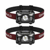 Picture of 2 Pack of Rechargeable Headlamp, 500 Lumens White Cree LED Head lamp with Red light and Motion Sensor Switch, Perfect for Running, Hiking, Lightweight, Waterproof, Adjustable Headband, 5 Display Modes