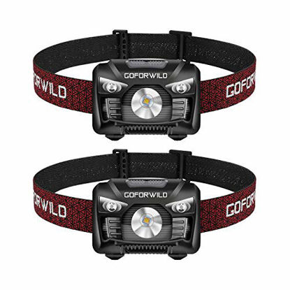 Picture of 2 Pack of Rechargeable Headlamp, 500 Lumens White Cree LED Head lamp with Red light and Motion Sensor Switch, Perfect for Running, Hiking, Lightweight, Waterproof, Adjustable Headband, 5 Display Modes