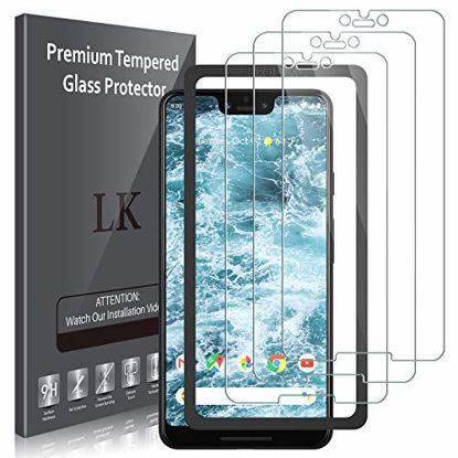 Picture of 3 Pack LK Screen Protector Compatible for Google Pixel 3 XL Tempered Glass New Verison - Front Camera Hole Opened - Easy Installation Tray