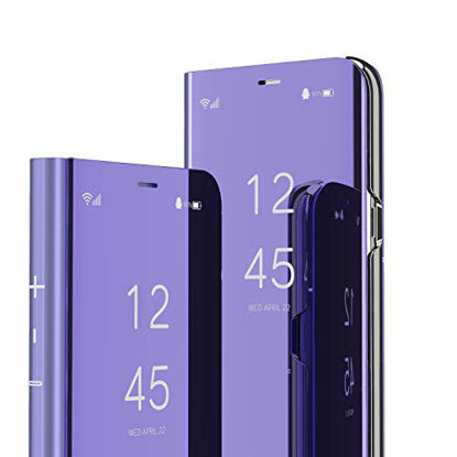 Picture of LEECOCO for Samsung S10 Plus Case Slim Luxury Clear View Electroplate Plating Mirror Makeup [Kickstand] Full Body Protective Cover Flip Case Cover for Samsung Galaxy S10 Plus Mirror PU Purple