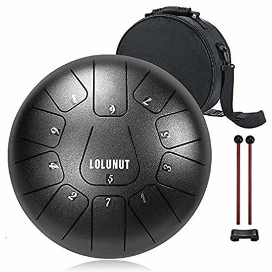 LOLUNUT 11 Notes 10 Inches Steel Tongue Drum Percussion Instruments with Music Score Applicable to Music Education Mind Healing Yoga Meditation C