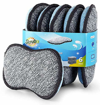 Picture of Multi-Purpose Scrub Sponges for Kitchen by Scrub- it - Non-Scratch Microfiber Sponge Along with Heavy Duty Scouring Power - Effortless Cleaning of Dishes, Pots and Pans All at Once (6 Pack , Small)