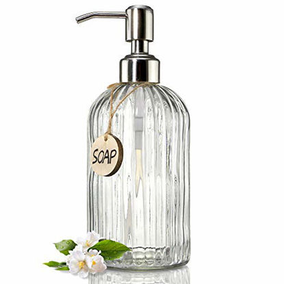 Picture of JASAI 18 Oz Clear Glass Soap Dispenser with Rust Proof Stainless Steel Pump, Refillable Liquid Hand Soap Dispenser for Bathroom, Premium Kitchen Soap Dispenser (Clear)