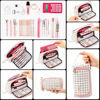 Picture of EASTHILL Large Capacity Colored Canvas Storage Pouch Marker Pen Pencil Case Simple Stationery Bag Holder For Middle High School Office College Student Girl Women Adult Teen Gift White Plaid