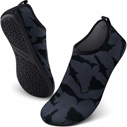 Picture of SEEKWAY Water Shoes Women Men Adult Quick-Dry Aqua Socks Barefoot Non Slip for Beach Swim River Pool Lake surf SK001 Black Shark Size 9.5-10.5 W/8.5-9.5 M