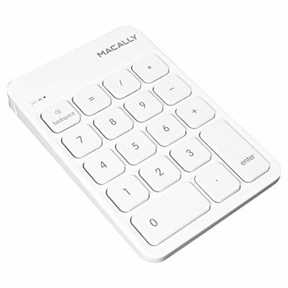 Picture of Macally Wireless Bluetooth Numeric Keypad for Laptop, Apple, Mac, iMac, MacBook Pro/Air, Ipad, Windows PC, Tablet, or Desktop Computer - Rechargeable 18 Key Bluetooth Number Pad - White