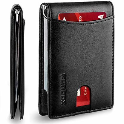 Picture of RUNBOX Minimalist Slim Wallet for Men with Money Clip RFID Blocking Front Pocket Leather Mens Wallets(Black)