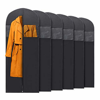 Picture of PLX Hanging Garment Bags for Storage and Travel - Suit Bag, Dress Shirt, Coat and Dress Cover with Window and Zipper Set (6 Pack Black: 60 x 24)