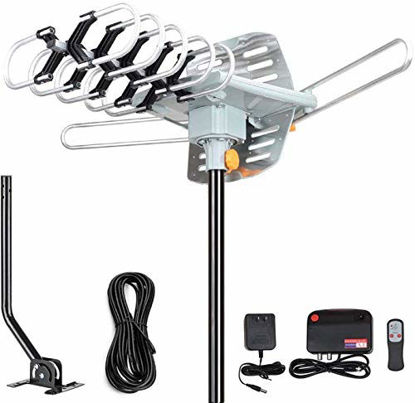 Picture of Outdoor Amplified Digital HDTV Antenna - 150 Mile Motorized 360 Degree Rotation- Amplified HD TV Antenna for 2 TVs Support UHF/VHF 4K 1080P with Mounting Pole & 33 ft RG6 Coax Cable