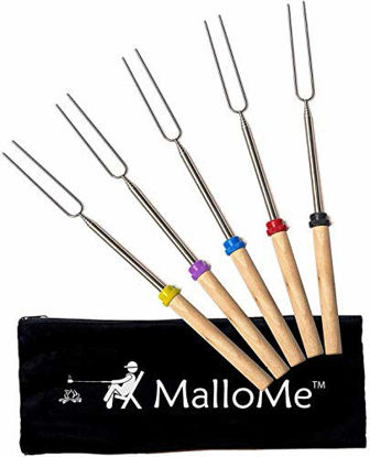 Picture of MalloMe Marshmallow Roasting Sticks - Smores Skewers for Fire Pit Kit - Hot Dog Campfire Marshmellow 32 Inch Long Fork - 5 Pack