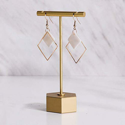 Picture of GemeShou BanST Gold Metal Earring T Bar Stand Retail Display Holders for Show, Jewelry Online Stores Photography Display Props OrganizerGold-Hexagon Base Height 4.5"